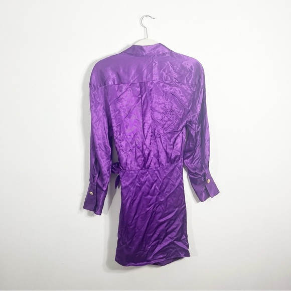 NWT Zara Purple Satin Effect Faux Wrap Mini Dress Small - Picture 6 of 10